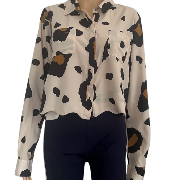 GB boxy cropped lightly spotted leopard print detail back long sleeves XL - Picture 2 of 13